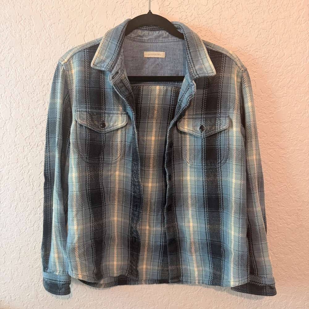 Outerknown Blanket Shirt M/L Blue Plaid Organic Cotton Flannel Jacket